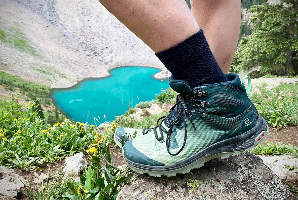 Salomon Vaya Mid GTX hiking boot (standing above Blue Lake)